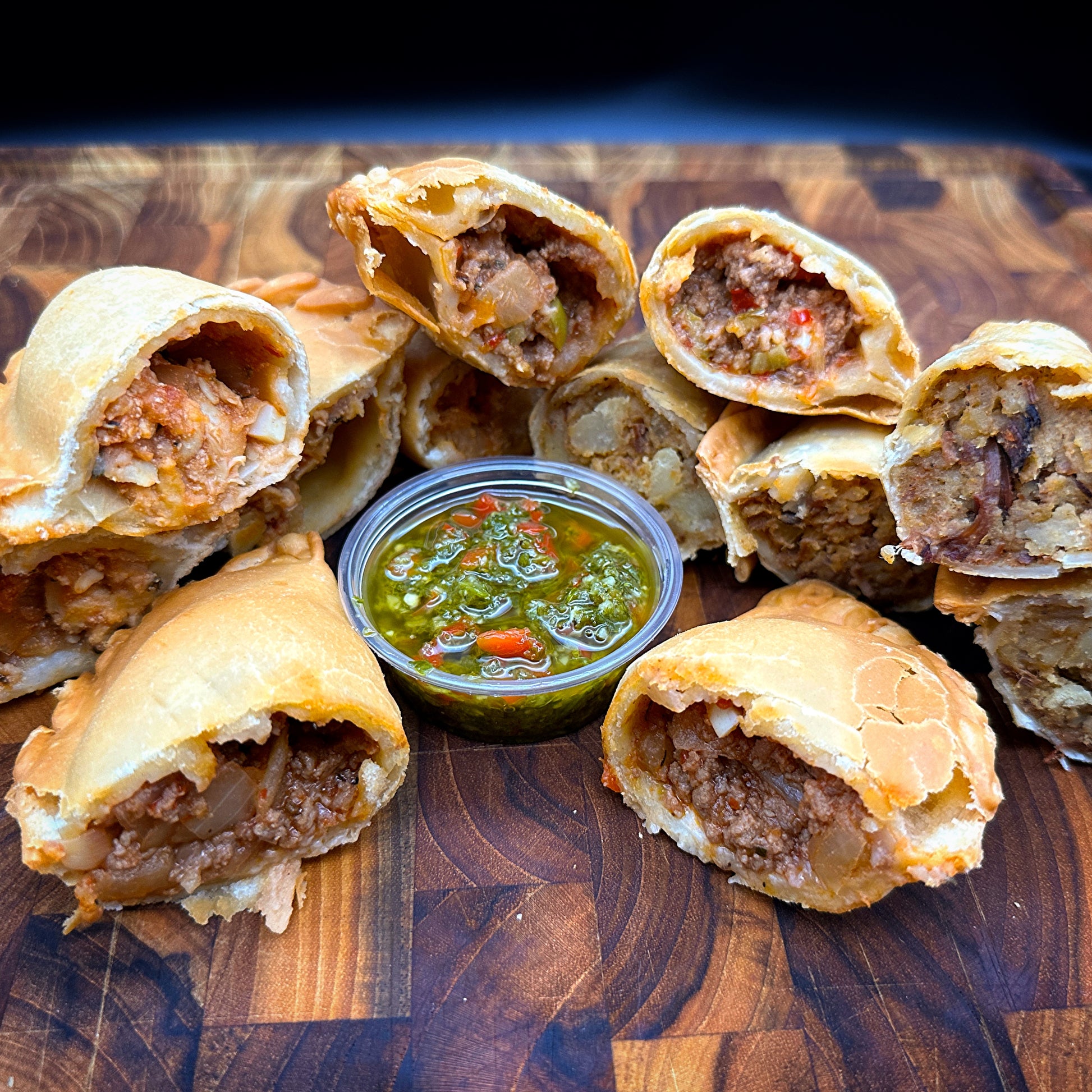 Crispy empanadas fried in beef tallow served with house-made chimichurri dipping sauce